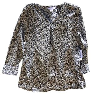 55• Madison Grey NWOT Black/Ivory Floral Long Sleeve Front Pleat Blouse (XL)